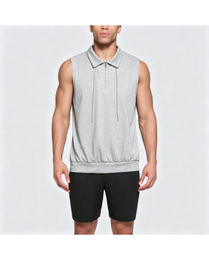 Half-Zip Collarless Sleeveless Vest