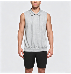 Half-Zip Collarless Sleeveless Vest