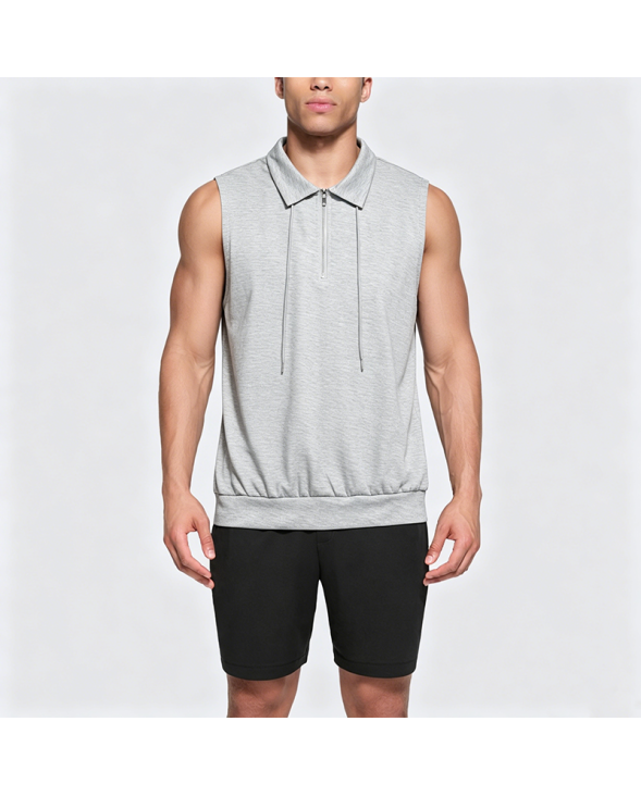 Half-Zip Collarless Sleeveless Vest