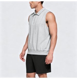 Half-Zip Collarless Sleeveless Vest