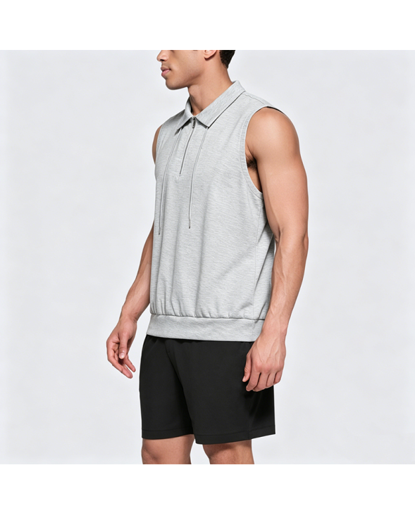 Half-Zip Collarless Sleeveless Vest