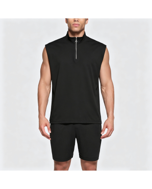 Cotton Shoulder Pad Half-Zip Vest