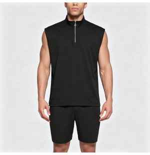 Cotton Shoulder Pad Half-Zip Vest