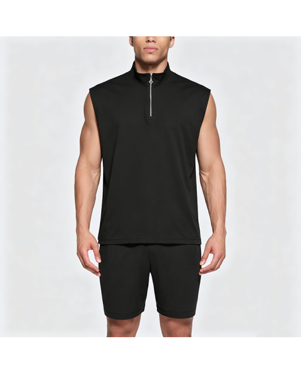 Cotton Shoulder Pad Half-Zip Vest