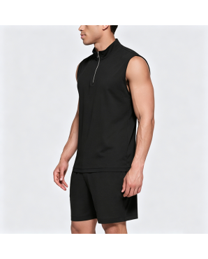 Cotton Shoulder Pad Half-Zip Vest