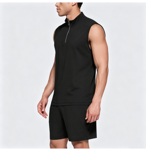 Cotton Shoulder Pad Half-Zip Vest