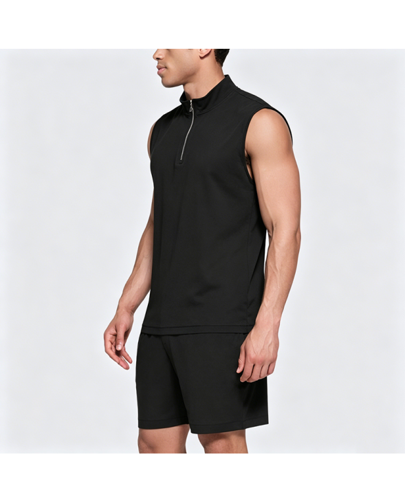 Cotton Shoulder Pad Half-Zip Vest